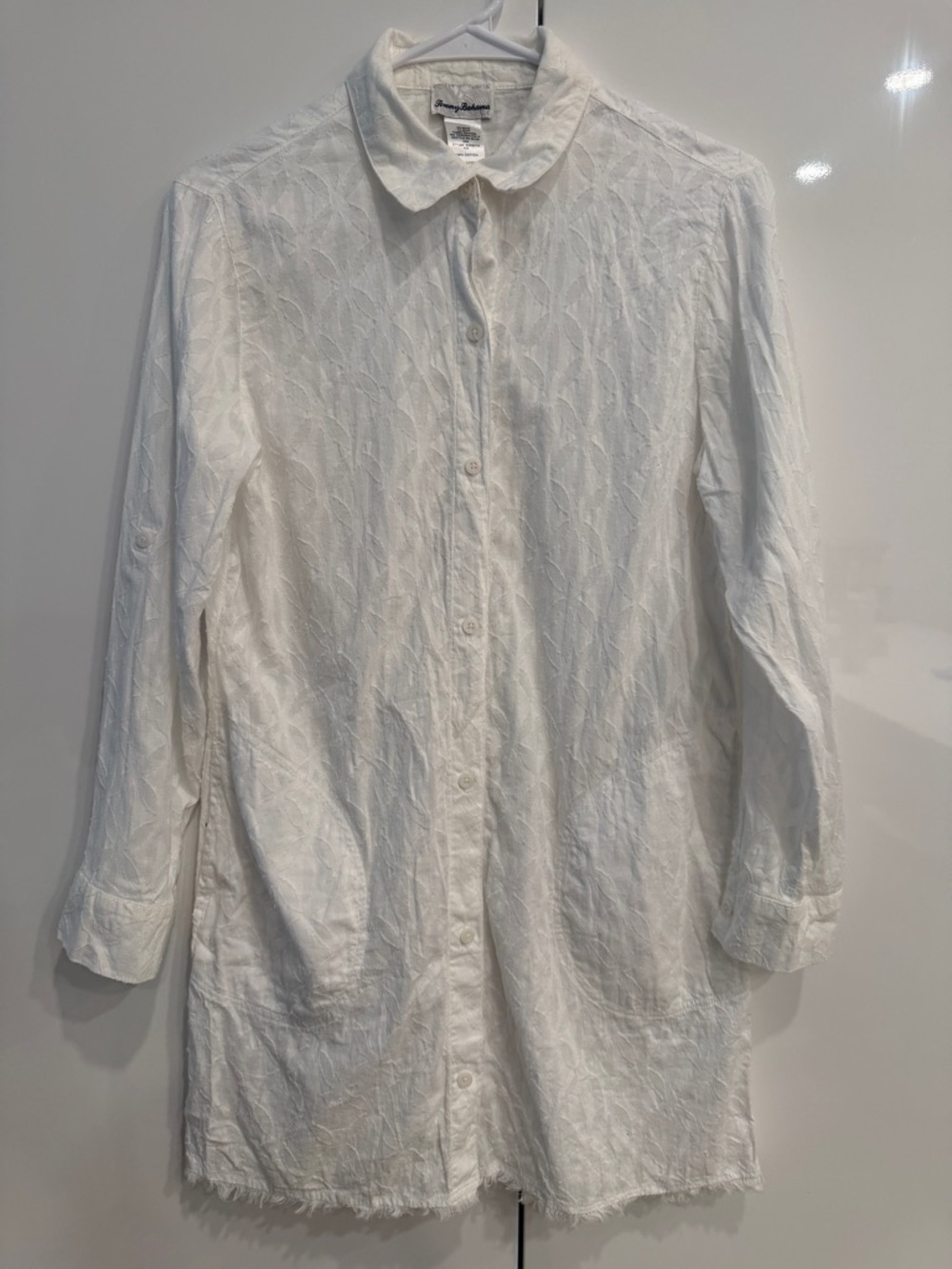 Tommy Bahama White Textured Longline Button-Down Shirt